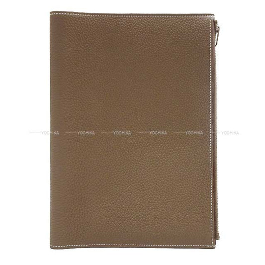 HERMES Notebook cover Notebllk Cover EA Zipper A5 Size Etoupe Veau Togo Silver HW Stamp Y[EXCELLENT][Authentic]