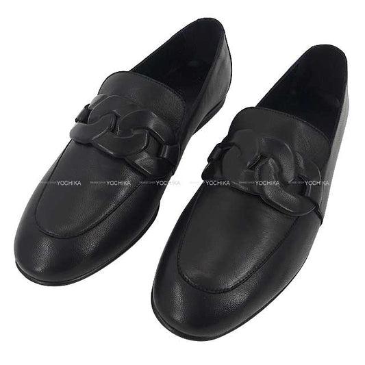 HERMES loafers Moccasin Honest #37 Noir (Black) Nappa Leather[EXCELLENT][Authentic]