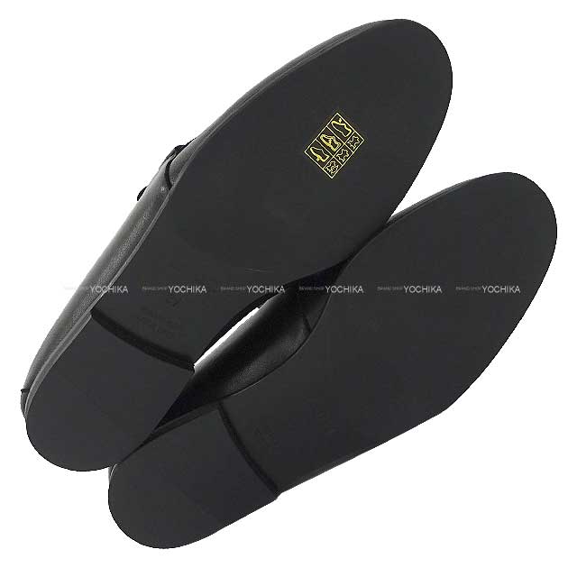 HERMES loafers Moccasin Honest #37 Noir (Black) Nappa Leather[EXCELLENT][Authentic]