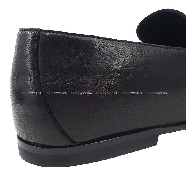 HERMES loafers Moccasin Honest #37 Noir (Black) Nappa Leather[EXCELLENT][Authentic]