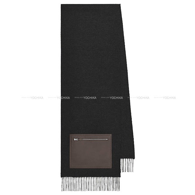 HERMES muffler Escharpe Pocket Silk-in Brides et Gris Gris Noir (Black)/Ecorce Cashmere100%/Silk100%/Lambskin Silver HW[BRAND NEW][Authentic]