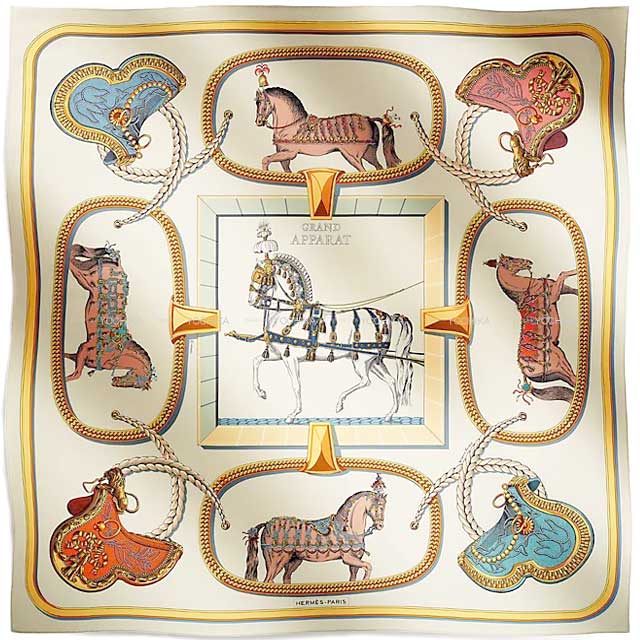 2023 HERMES scarf Carre 90 Grand Apparat Cream/Gold/Multicolor Silk100%[BRAND NEW][Authentic]