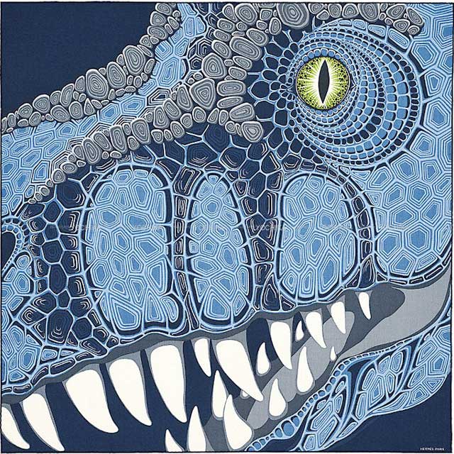 2019 AW HERMES scarf Carre H 100 Terrible lizard Bleu Jean /Marine/Vert Cashmere70% / Silk30%[EXCELLENT][Authentic]