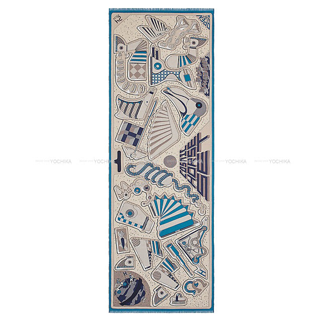 2023 SS HERMES Stall Rectangle Cosmic Horse Set Naturel/Etoupe/Blue Cashmere70% / Silk30%[BRAND NEW][Authentic]