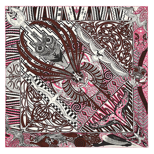 HERMES scarf Carre 140 Kawa Ora Fuchsia/Black/White Cashmere70% / Silk30%[EXCELLENT][Authentic]