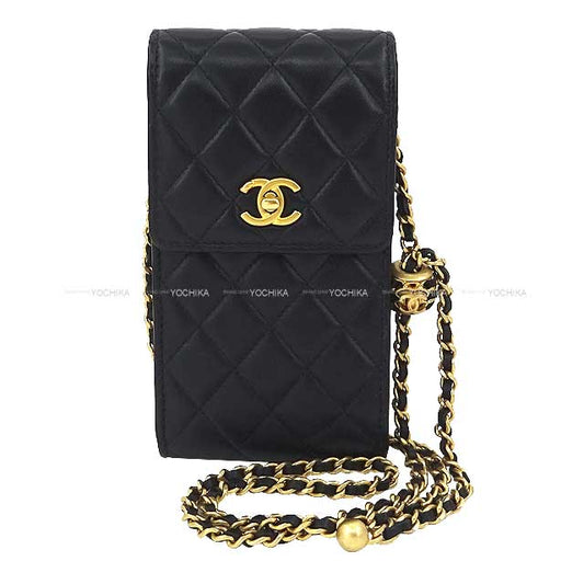 [Pre-loved] CHANEL Shoulder bag Chain shoulder bag with the phone case ball Noir (Black) Lambskin Antique Gold HW AP0249[LIKE NEW][Authentic]