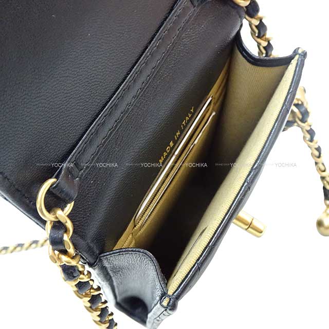 [Pre-loved] CHANEL Shoulder bag Chain shoulder bag with the phone case ball Noir (Black) Lambskin Antique Gold HW AP0249[LIKE NEW][Authentic]