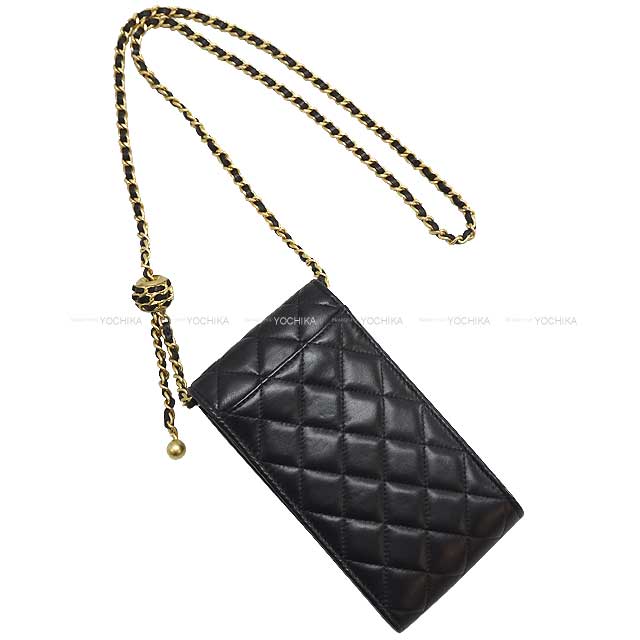 [Pre-loved] CHANEL Shoulder bag Chain shoulder bag with the phone case ball Noir (Black) Lambskin Antique Gold HW AP0249[LIKE NEW][Authentic]