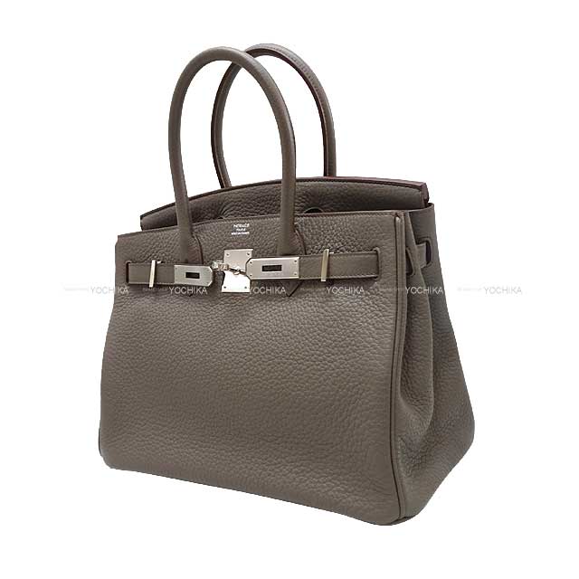 HERMES Handbag Birkin30 Etain Taurillon Clemence Silver HW Stamp □Q[EXCELLENT][Authentic]