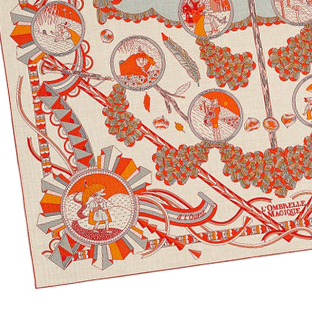 2021AW HERMES scarf Carre 140 Lombrel Le Magique Naturel/Orange/Grey Cashmere70% / Silk30%[EXCELLENT][Authentic]