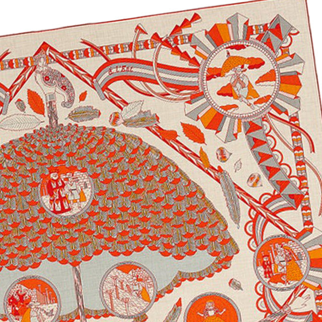 2021AW HERMES scarf Carre 140 Lombrel Le Magique Naturel/Orange/Grey Cashmere70% / Silk30%[EXCELLENT][Authentic]