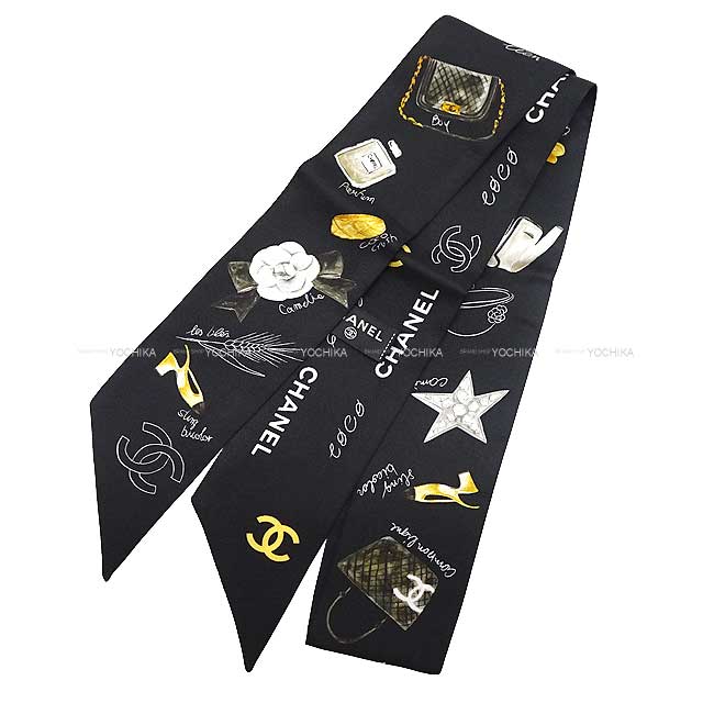 2023 SS CHANEL hair accessories Coco mark Scarf Headband Camellia Icon Noir (Black) Silk100% AA9039[EXCELLENT][Authentic]