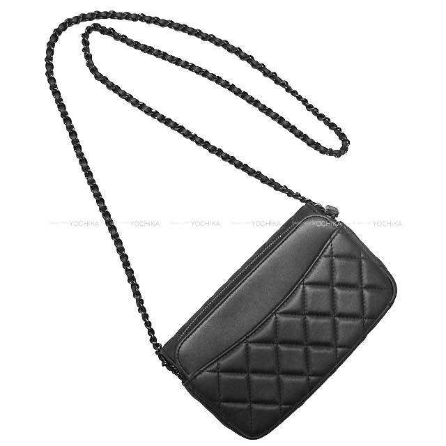 CHANEL Shoulder bag Flap Phone Case Chain Wallet So Black Matelasse Coco Mark Noir (Black) Pearly Lambskin Black HW AP2096[EXCELLENT][Authentic]