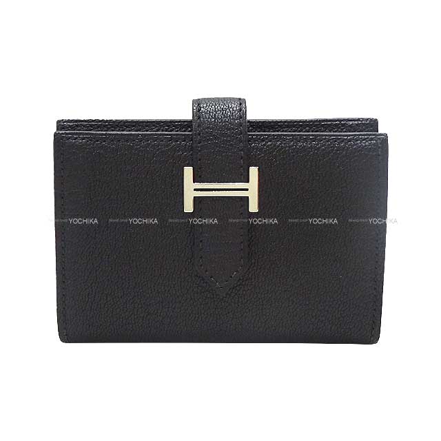 [Pre-loved] HERMES Bi-fold wallet Bearn Mini Card holder With Coin purse Noir (Black) Chevre Myzore Silver HW Stamp U[USED SA][Authentic]