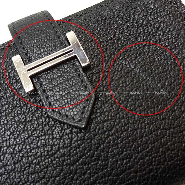 [Pre-loved] HERMES Bi-fold wallet Bearn Mini Card holder With Coin purse Noir (Black) Chevre Myzore Silver HW Stamp U[USED SA][Authentic]