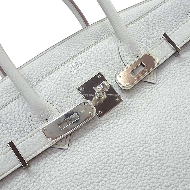 HERMES Handbag Birkin30 Gris Perle Taurillon Clemence Silver HW Stamp □P[EXCELLENT][Authentic]