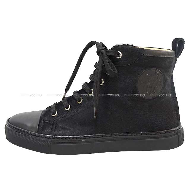 HERMES sneakers Highcut Jimmy #37 Noir (Black) Unborn Calf 37[EXCELLENT][Authentic]