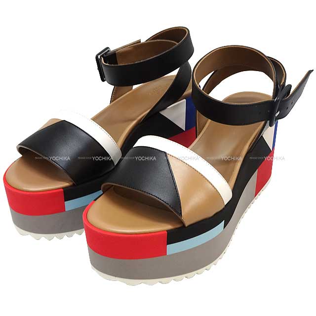 2018 HERMES sandals Reflect Wedge Sole with Strap Platform #36 Multi Color Calf 36[EXCELLENT][Authentic]