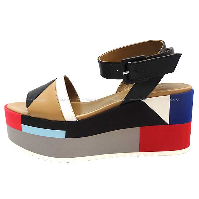 2018 HERMES sandals Reflect Wedge Sole with Strap Platform #36 Multi Color Calf 36[EXCELLENT][Authentic]