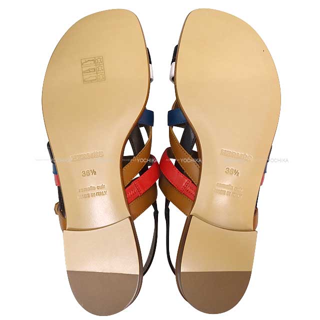 2016 HERMES sandals Marine Flat sole Kelly Buckle #36.5 Tricolor Calf Silver HW[EXCELLENT][Authentic]