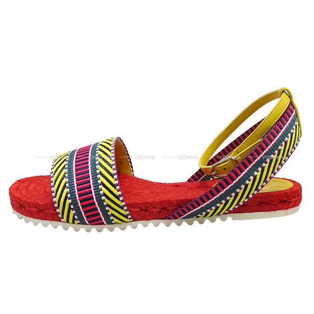 HERMES sandals Flat-sole strapped Sangles Caval Espadrilles Pierre Hardy design Multicolor Canvas #36 Silver HW[EXCELLENT][Authentic]