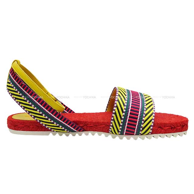 HERMES sandals Flat-sole strapped Sangles Caval Espadrilles Pierre Hardy design Multicolor Canvas #36 Silver HW[EXCELLENT][Authentic]