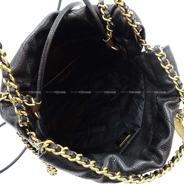 [Pre-loved] CHANEL Shoulder bag CHANEL 22 Mini Matelasse Medal Charm Chain Pouch Noir (Black) Graind Calf(Caviarskin) Mat Gold HW/Black HW AS3980[LIKE NEW][Authentic]