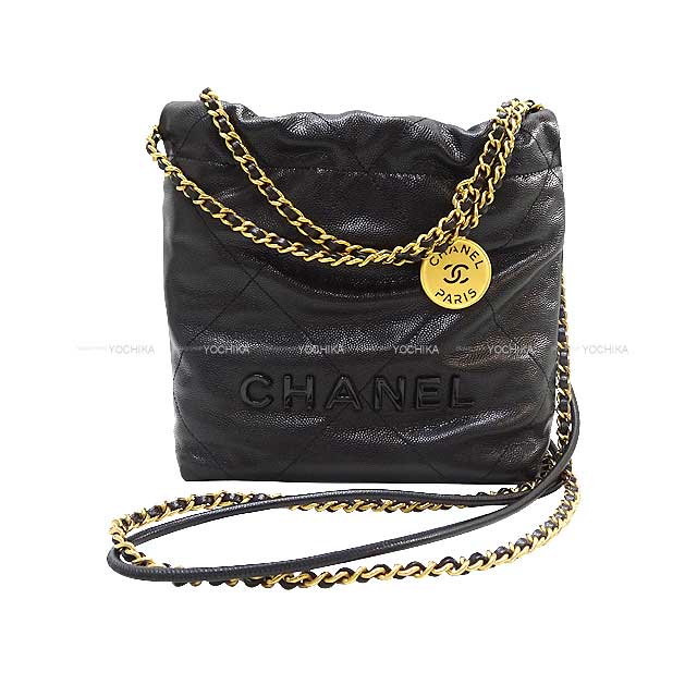 [Pre-loved] CHANEL Shoulder bag CHANEL 22 Mini Matelasse Medal Charm Chain Pouch Noir (Black) Graind Calf(Caviarskin) Mat Gold HW/Black HW AS3980[LIKE NEW][Authentic]