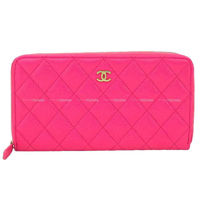 CHANEL long wallet Matelasse Coco Mark with Back Pocket Round Zipper Hot Pink Graind Calf(Caviarskin) Gold HW AP0242[BRAND NEW][Authentic]