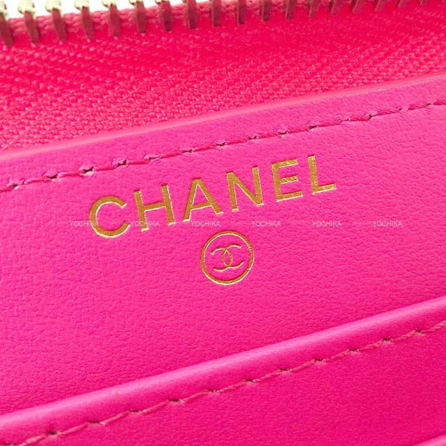 CHANEL long wallet Matelasse Coco Mark with Back Pocket Round Zipper Hot Pink Graind Calf(Caviarskin) Gold HW AP0242[BRAND NEW][Authentic]