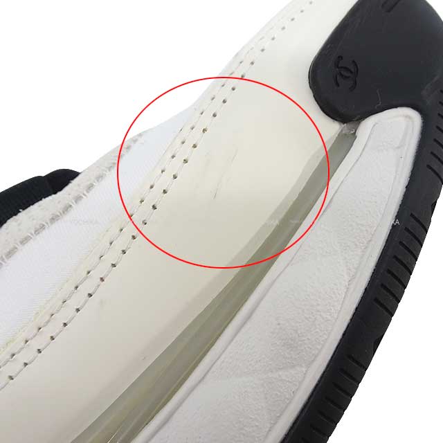CHANEL sneakers Coco Mark #37 Ladies Ivory/Black Fabric Velvet