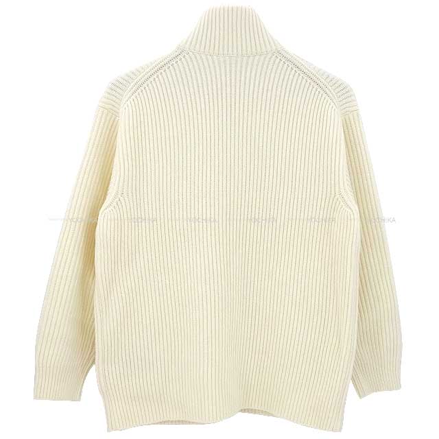 2022 AW HERMES Knit H logo pocket zip up knit #34 Blanc (White) Wool100%/Sheep Leather Silver HW[EXCELLENT][Authentic]