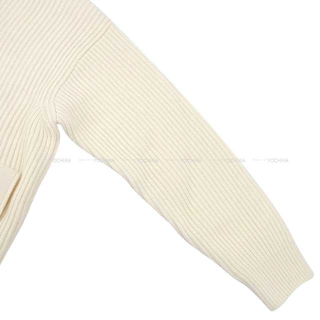 2022 AW HERMES Knit H logo pocket zip up knit #34 Blanc (White) Wool100%/Sheep Leather Silver HW[EXCELLENT][Authentic]