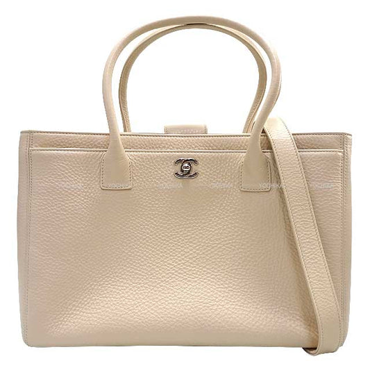 CHANEL Shoulder bag Executive Tote 2WAY Coco Mark Beige Calfskin Silver HW A15206[EXCELLENT][Authentic]