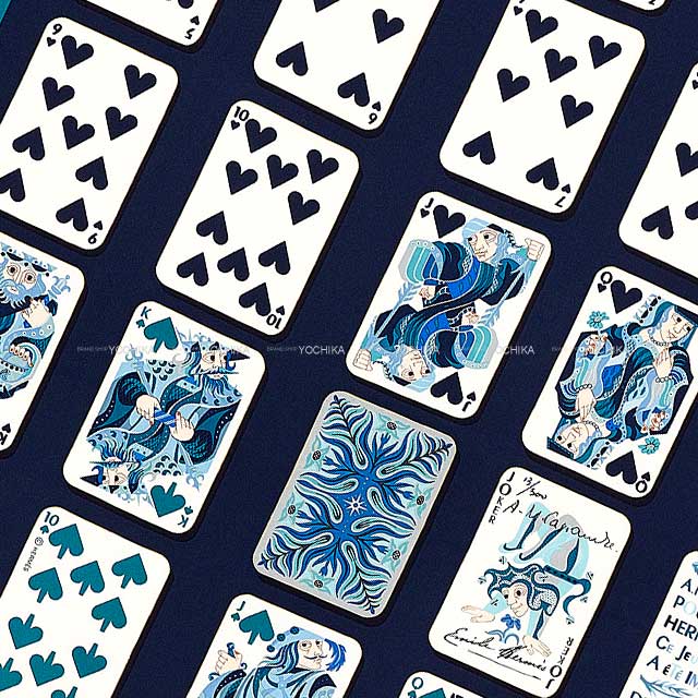 2018 SS HERMES scarf Carre 90 CE JEU DE CARTES Marine/Menthe/Blanc