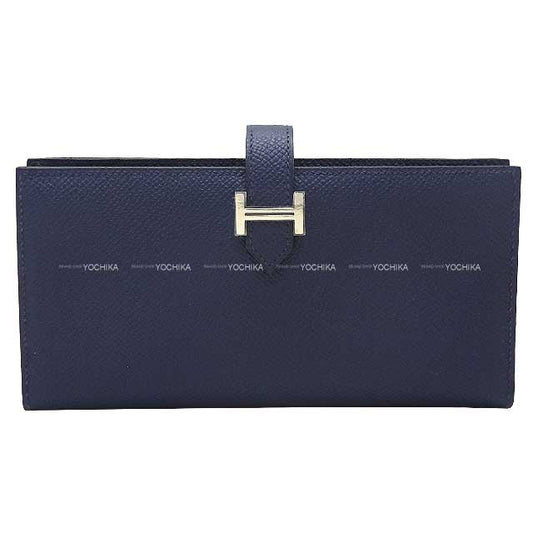 HERMES long wallet Bearn Soufflet Bleu Saphir Veau Epsom Silver HW Stamp B[BRAND NEW][Authentic]