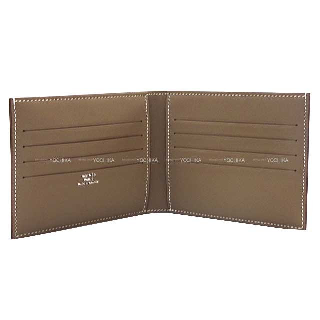 HERMES Bi-fold wallet CITIZEN Twill Compact clochette Etoupe Veau Swift Stamp B[BRAND NEW][Authentic]