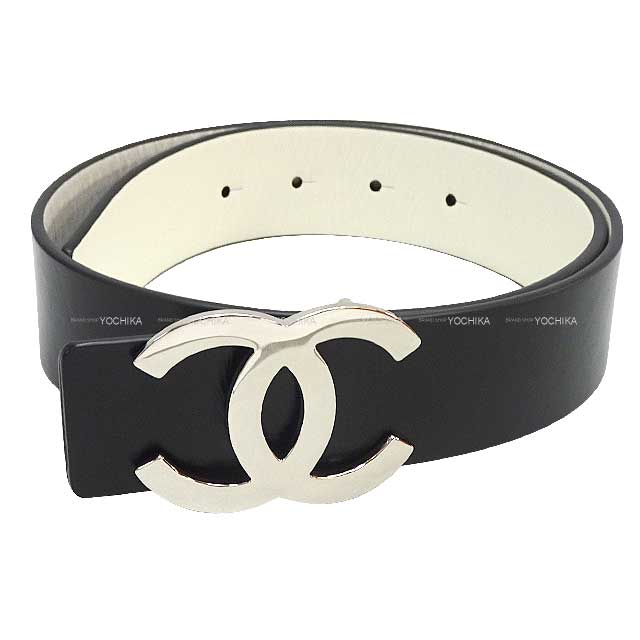 CHANEL belt COCO Mark Bicolor Reversible #70 Noir (Black)/Blanc (White) Calfskin Silver HW[EXCELLENT][Authentic]