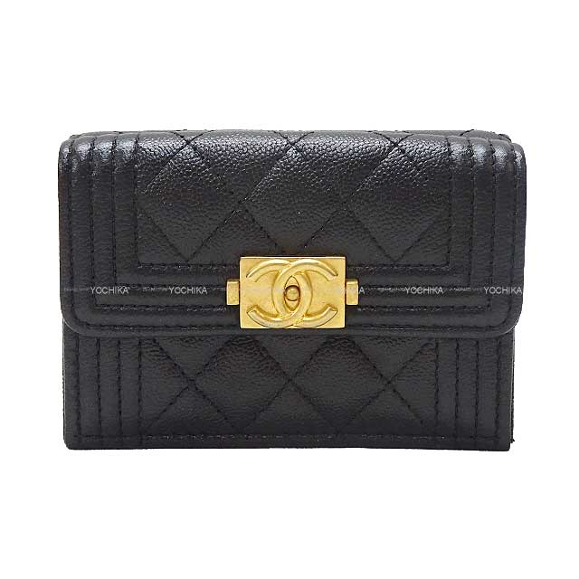 CHANEL Tri-fold wallet Boy Chanel Compact Noir (Black) Graind Calf(Caviarskin) Mat Gold HW A84432[EXCELLENT][Authentic]