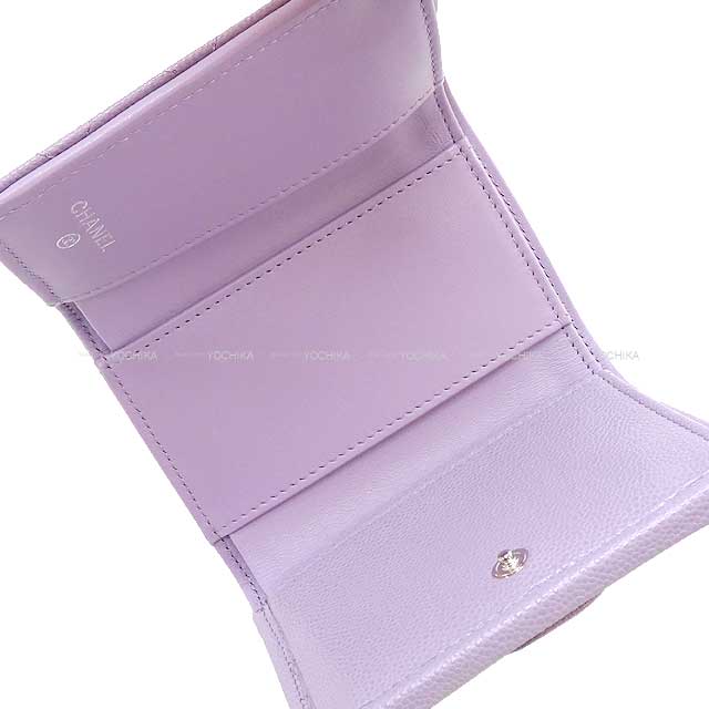 CHANEL Tri-fold wallet COCO Mark Matelasse Lilac Graind Calf(Caviarskin) Silver HW AP0230[BRAND NEW][Authentic]