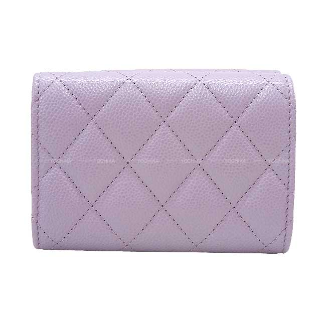 CHANEL Tri-fold wallet COCO Mark Matelasse Lilac Graind Calf(Caviarskin) Silver HW AP0230[BRAND NEW][Authentic]