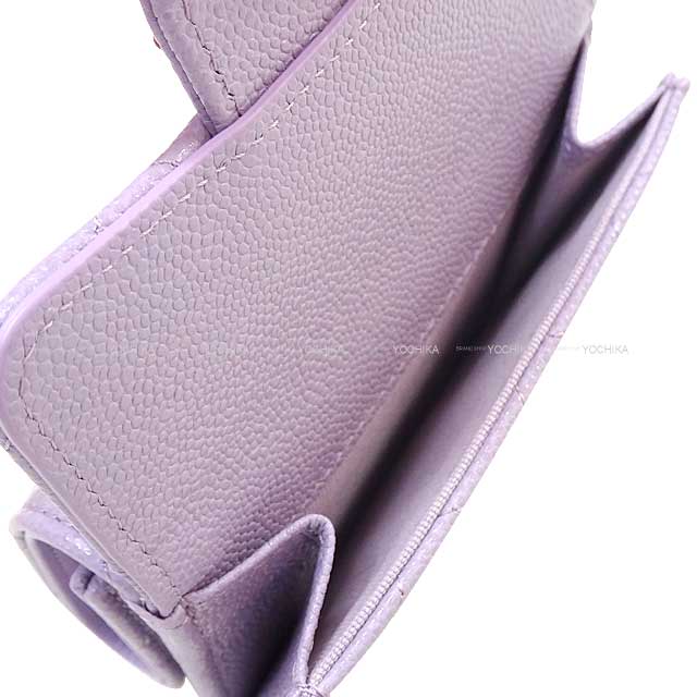 CHANEL Tri-fold wallet COCO Mark Matelasse Lilac Graind Calf(Caviarskin) Silver HW AP0230[BRAND NEW][Authentic]